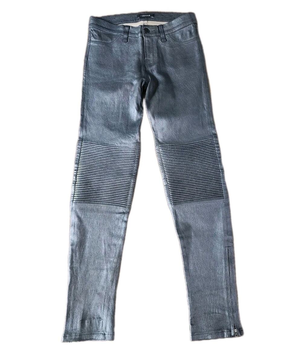 J Brand Nicola Lamb Leather Moto Skinny Ankle Zip Low Rise Pants Pewter size 26
